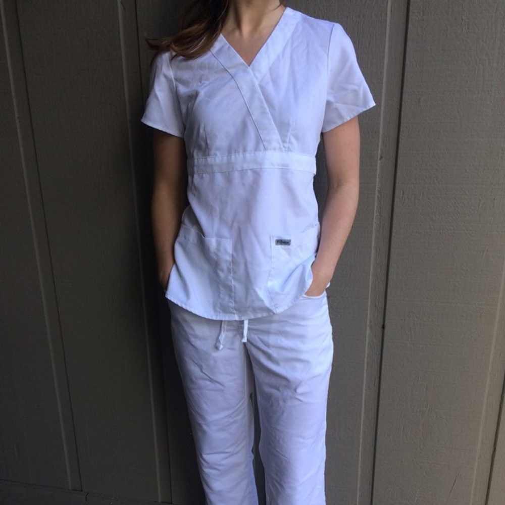 Grey's Anatomy Mock Wrap White Scrub Set